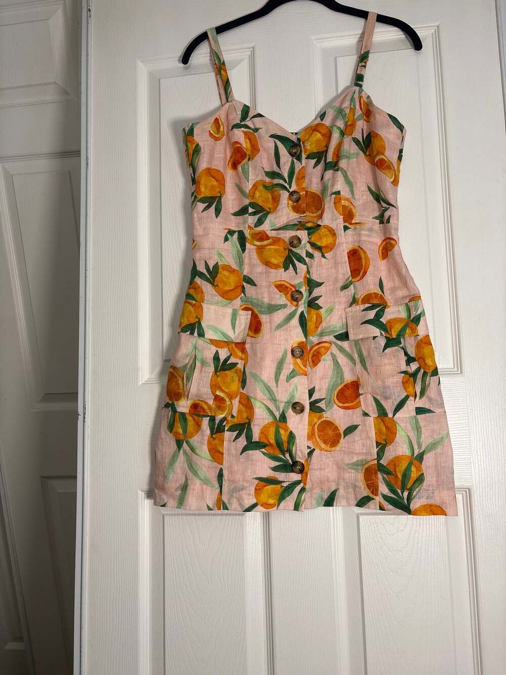 Parker Orange Citrus Print Linen Mini Dress Size 6 Coastal Euro Summer